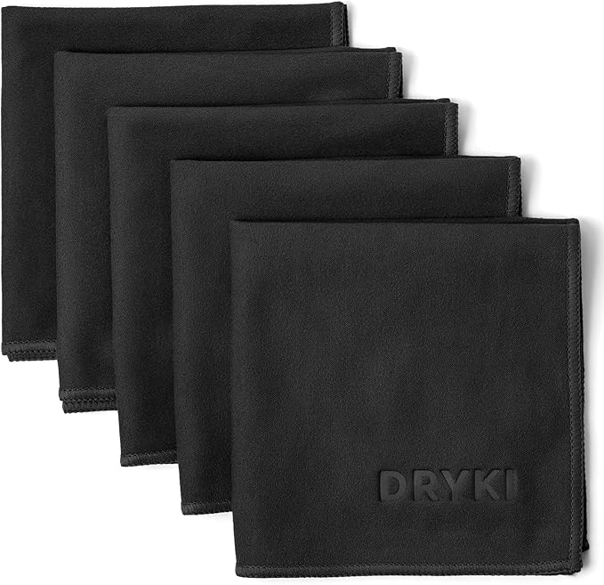 Pocket-Sized Sweat Towels - The Original Sweat Absorbing Handkerchiefs - Quick-Dry Microfiber Sweat Rags for Face, Hands, & Body - Men & Women - Gym, Sports, and Work (Black: 5 Pack + Free Bag)