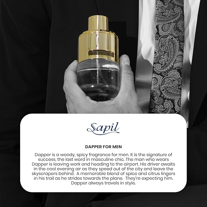 Sapil Dapper Eau de Parfum for Men – Long Lasting Woody Spicy Perfume | Amber, Leather & Cinnamon Notes | Fresh Masculine Fragrance | 3.4 oz / 100ml