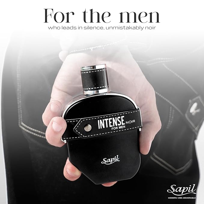 Sapil Intense Noir Eau de Parfum for Men – Long-Lasting Masculine Perfume with Amber, Leather, Patchouli & Musk – Bold Scent with Citrus Notes – 100ml