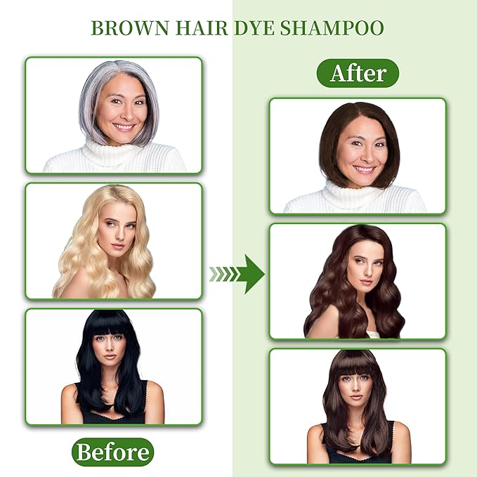Hair Dye Shampoo 3 in 1 for Gray Hair Coverage, Herbal Ingredients Natural Shampoo Hair Dye for Women & Men/PDD-Free 520m（Brown）