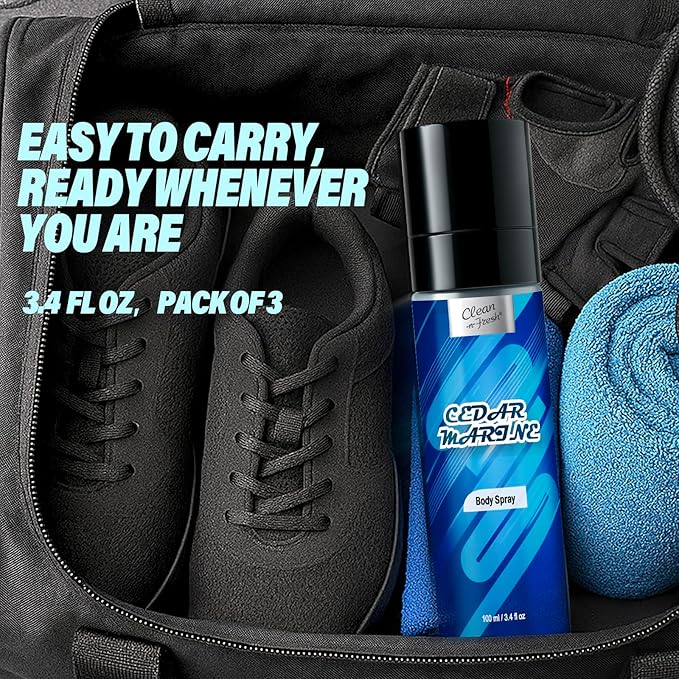 Clean-n-Fresh Body Spray for Men, Pack of 3, Total 10.2 Fl Oz, Mens Body Spray Set