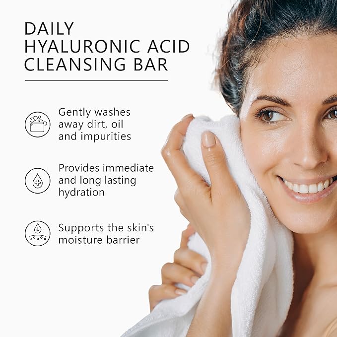Asterwood Hyaluronic Acid Cleansing Face Soap - Collagen Boosting, Hydrating, Plumping, Soothing - Fragrance-Free - Suitable for Sensitive Skin - 3.5 Oz