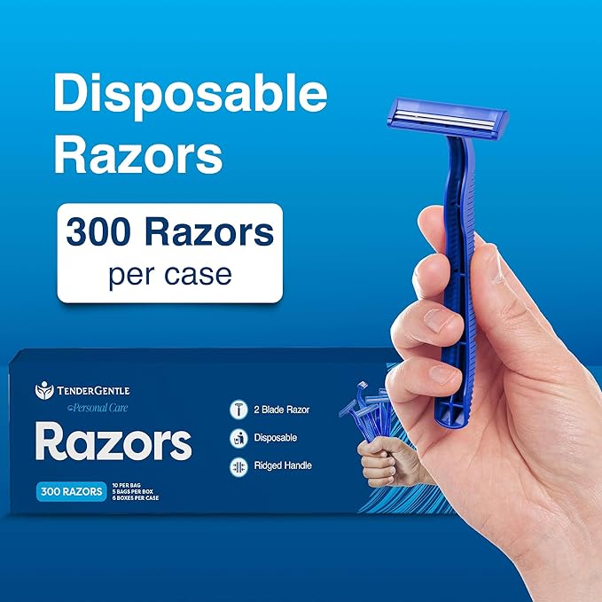 Disposable Razors for Men and Women - Case of 300 Shavers - 2 Blade Razors, Bulk - for Shaving, Tattoos, Hospitality, and More