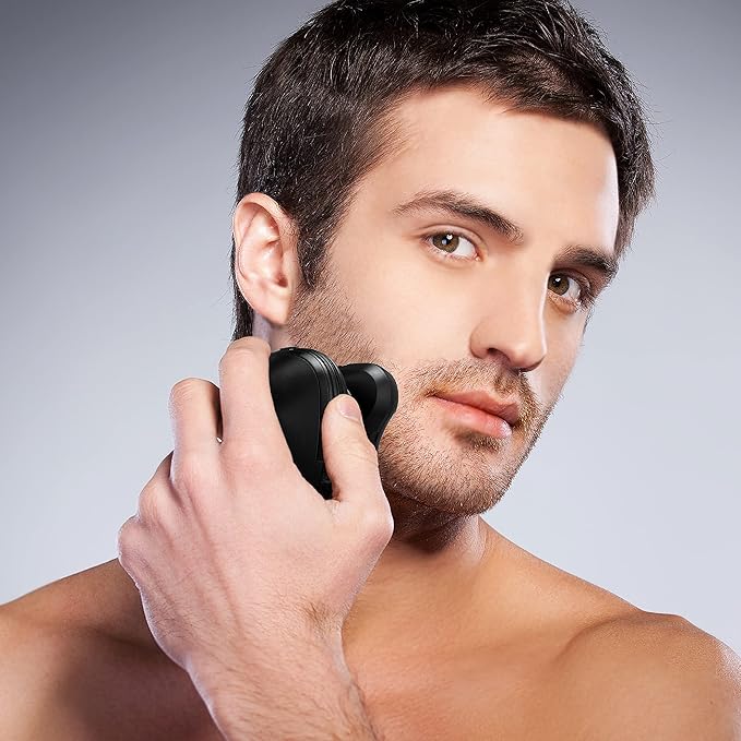 ChargeWorx Groom Essentials 3D Rotary Shaver, Portable Cordless Face-and-Head Shaver with 3 Rotating Blade Heads, LED Guide Light, and Ergonomic Handle
