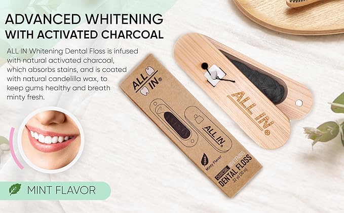 ALL IN Charcoal Floss Refills 6 x 32 Yds Each - Activated Charcoal Dental Floss Refills Only - Unique Stocking Stuffer - BPA Free, Plant Based No PFAS Mint Floss for Plaque Removal, Fresh Breath (6)