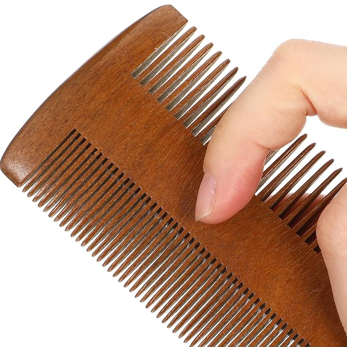 2Pcs Wood Beard Comb, Handmade Natural Sandalwood Comb, Anti-Static Fine & Wide Tooth Pocket Combs for Beard, Mustache, Hair Styling and Detangling