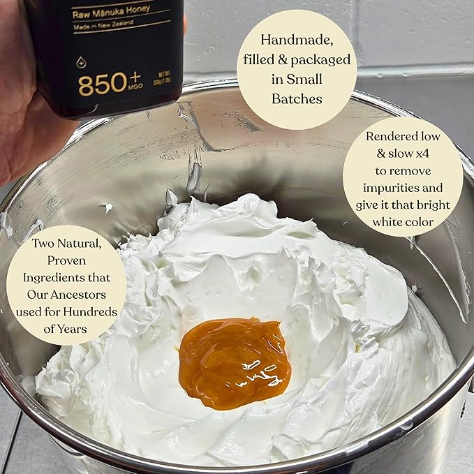 Manuka Honey Beef Tallow for Skin ~2 INGREDIENTS~ 100% Grass-Fed Tallow and Honey Balm - Whipped & UNSCENTED Tallow Face Moisturizer - Hydrating Tallow Balm for Men, Women, Kids & Babies (4oz)