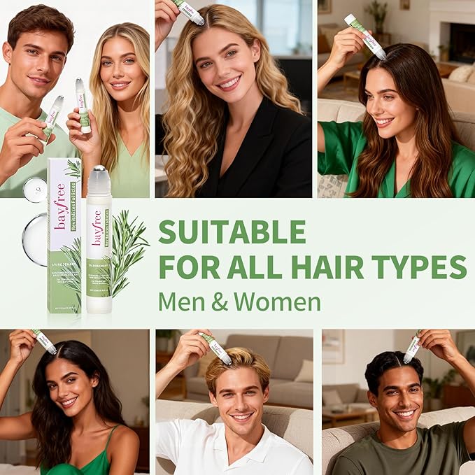 Rosemary Oil for Hair Growth Serum Roll On with 3% Rosemary, Hydrating & Non-Greasy Scalp Serum for Thicker-Looking Hair, Daily Care Massage Roller Applicator for Men & Women, 25ml