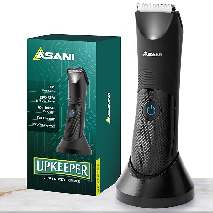 Manscape Body & Groin Hair Trimmer for Men - USB-C Rechargeable Groomer Razor with Ceramic Blade, LED Light, IPX7 Waterproof, Wet/Dry Electric Shaver, For Chest, Back, Hair Care, Balls, Asani Upkeeper