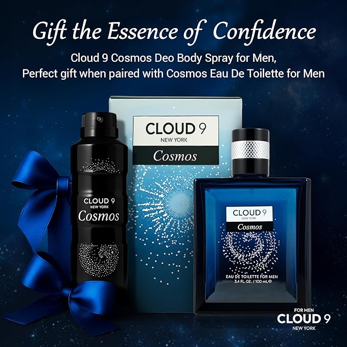Cloud 9 Cosmos Deo Body Spray for Men 7.64 fl oz – Long Lasting Fresh & Earthy Scent with Lemon, Bergamot, Lavender – Ideal For Work,Travel, Social Events,Gym & Outdoor Activities - All Day Freshness