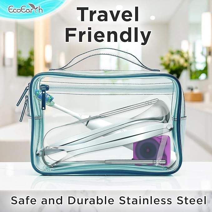 Tongue Scraper for Adults - 3 Pcs Metal Tongue Cleaner with Translucent Storage Case - Tough Stainless Steel Mouth Scrubber for Fresh Breath & Oral Hygiene - by EcoEarth
