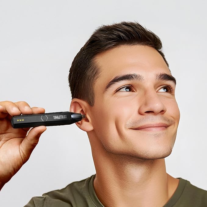 TOOLETRIES The Ranger - Electric Nose & Ear Hair Trimmer for Men, Wet/Dry Nose Clippers with Stainless Steel Blades, Waterproof, Rechargeable Li-Ion Battery, LED Spotlight, Travel Lock - Black