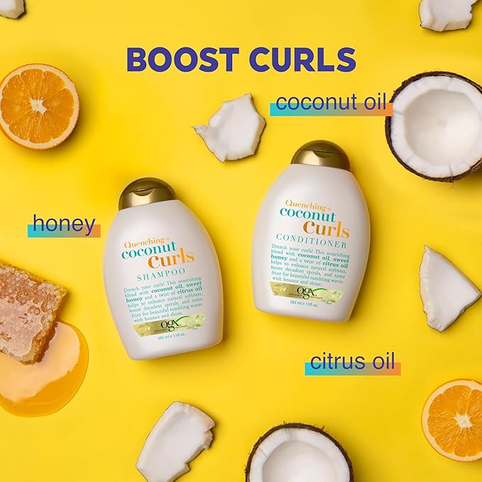 OGX Curly Hair Shampoo, 13 fl oz, Pack of 2 | Coconut Oil | Curl-Defining | Hydrating | Sulfate-Free