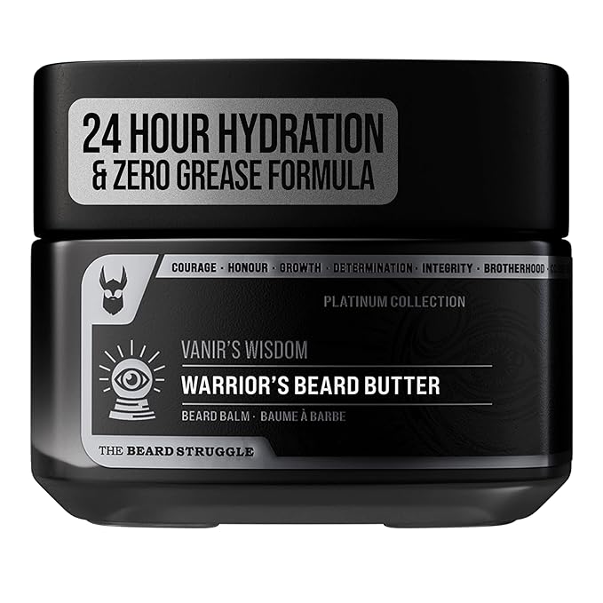 The Beard Struggle Warrior’s Beard Butter Vanir's Wisdom - Platinum Collection - Non-Greasy Low-Hold Formula, Luxurious Cologne-Grade Fragrances 100% Natural - 50g / 1.76 US. oz. Warrior-Glass Jar