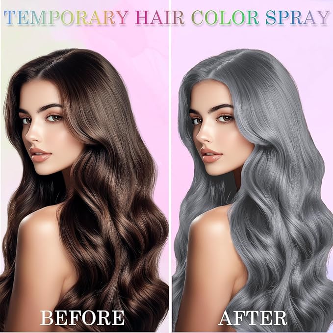 Temporary Hair Color Spray for Kids Women Men, Instant Vivid One-Time Use Hair Color Wax, Washable Natural Hair Spray Hair Strong Style for Christmas Party, Hollowen, Cosplay (Gray, 120ML)