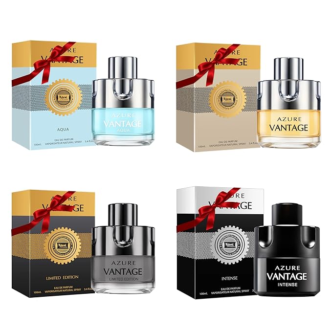 Hybrid & Company Azure Vantage Men's 4 Pcs Classsic Scent Spray Eau De Toilette with Long Lasting Fragrance