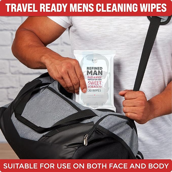 BLKSMITH Face & Body Wipes for Men - Travel Face & Body Wipes - Total 60 - Black Leather & Sweet Tobacco, Cool Gifts for Men 30x2 Wipe - Ideal for Gym, Office, or Outdoors, 2 Pack