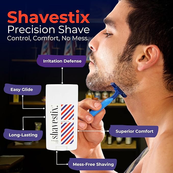 Travel Size Shaving Cream Stick 2.75 Oz | Barber Shop - Shaver Friendly Mens Hair Removal Cream Bar | Shavestix Shave Stick Sub Foam, Gel, Soap