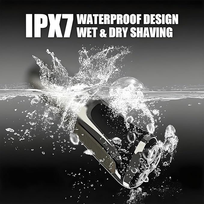 Electric Razor for Men,4D Floating Head Rotary Electric Razor,Ipx7 Waterproof Shavers for Men Wet & Dry Shaver with LCD Display& Quiet Motor (Black)