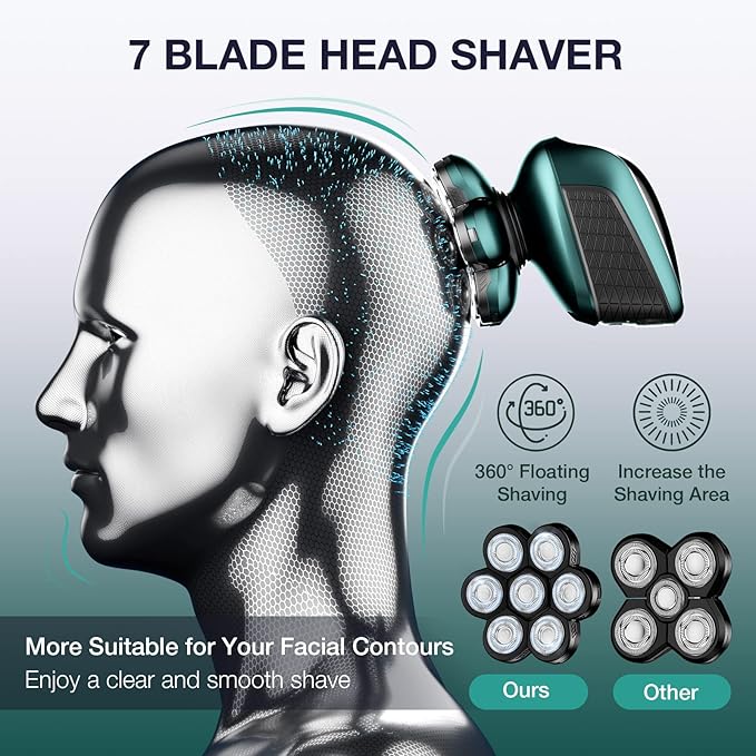 Head Shavers for Bald Men: 5-in-1 Electric Razor - Waterproof Wet Dry Shaving - Professional Grooming Kit for Balder - Rechargeable Head Shavers (Dark Green)