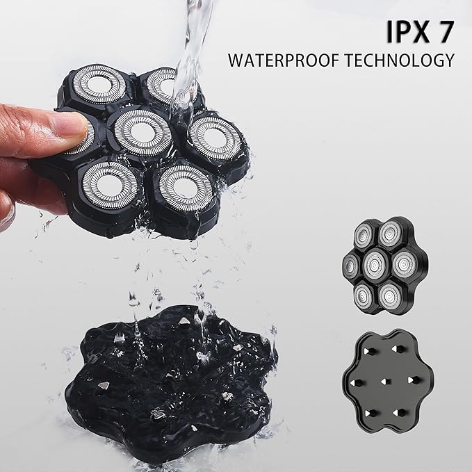 Magnetic Head Shaver Replacement Heads 7 Double Ring Waterproof Rotary Razor Blades for Bald Men Compatible with freebird wyklaus shpavver & Other Brands(blackm7)