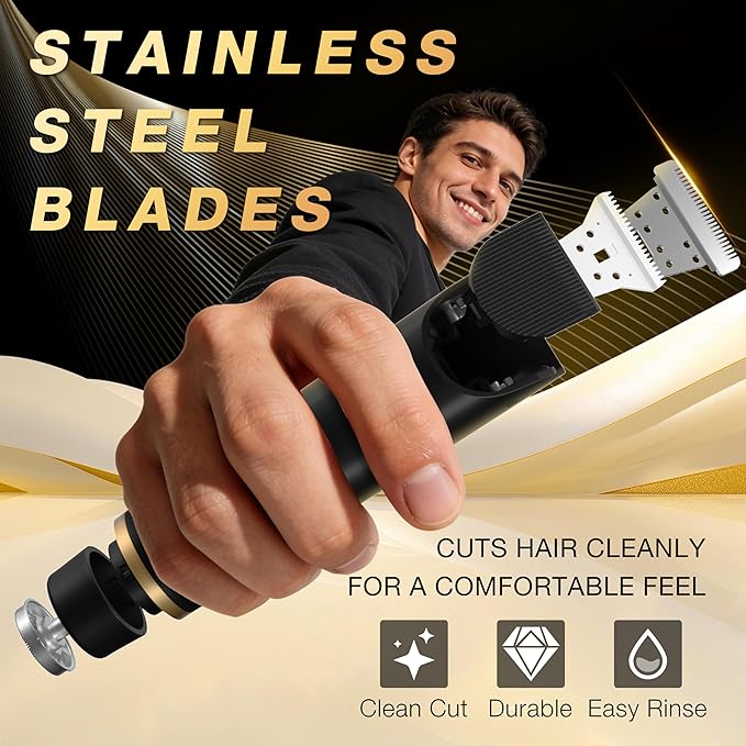 Body Trimmer for Men, Groin & Pubic Hair Trimmer, Dual-Head Electric Body Groomer for Chest, Legs, Underarms & Below-the-Waist Care, USB-C Rechargeable, Rinse-Clean, Gift for Him(Black Gold)