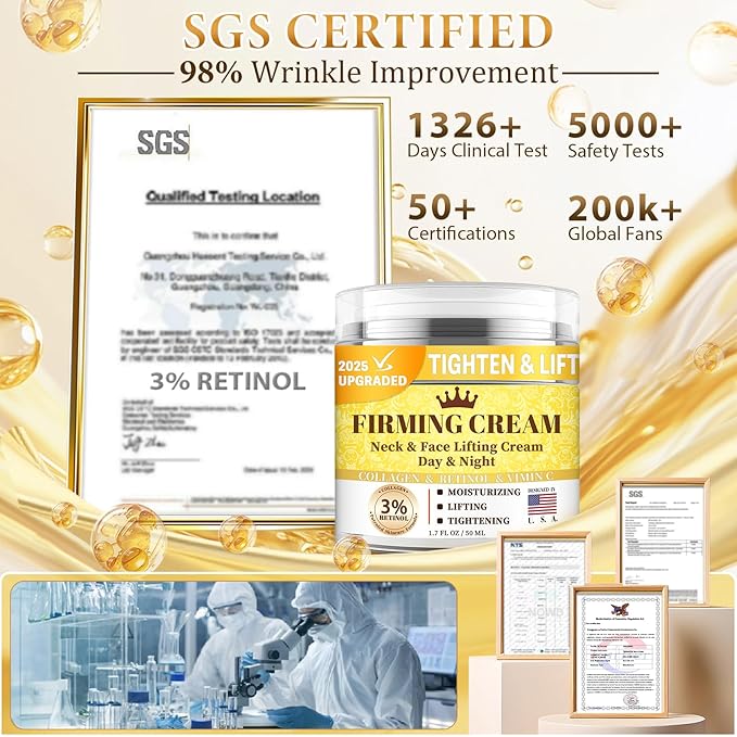3% Retinol Cream Face Moisturizer, Anti Aging Neck Firming Cream with Collagen, Day & Night Face Cream with Hyaluronic Acid, Lifting & Tightening Wrinkle for Women & Men