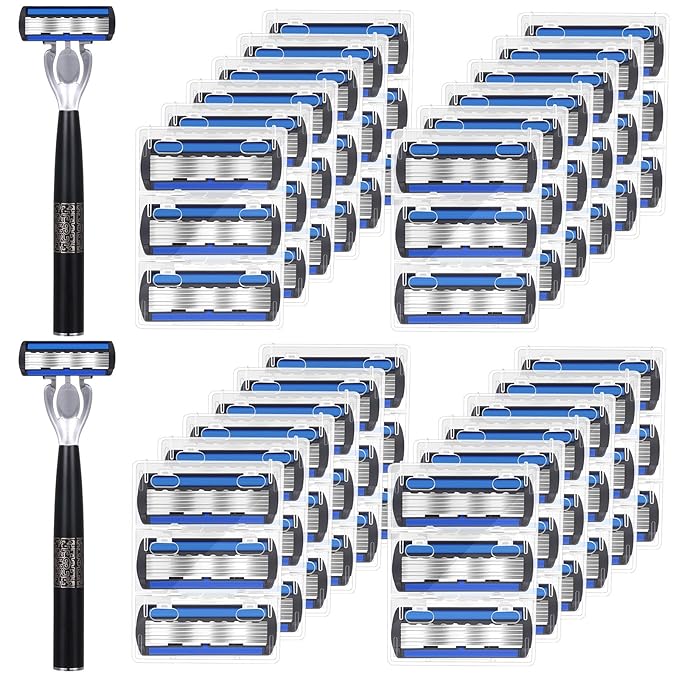 74 Pcs Disposable Men's Razors Set 6-blade Shaving for Men Sensitive Skin Refillable Razor Kit for a Comfortable Shave, 2 Handles and 72 Cartridges