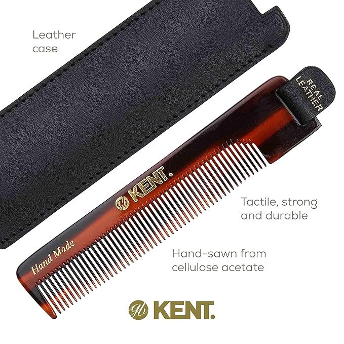 Kent NU22 Handmade All Fine Tooth Pocket Comb for Men, Women and Kids, Hair Comb Straightener for Everyday Grooming Styling Hair, Beard and Mustache, Saw Cut and Hand Polished, Made in England