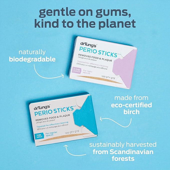 drTung's Dental Sticks for Teeth & Gum Cleaning - Toothpicks for Oral Care, Soft Floss Picks for Teeth, Interdental Plaque & Food Remover Tool, Perio Sticks - Thin, Bulk 100 Count (Pack of 6)
