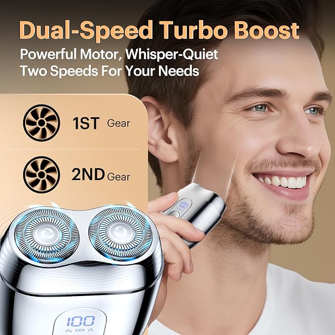 Metal Mini Shaver for Men - Travel-Friendly Portable Alloy Electric Rotary Beard Razor for Face, Gift, Wet/Dry IPX7 Waterproof Cordless USB-C Rechargeable, Upgraded RX40, Mini Pro 3.0