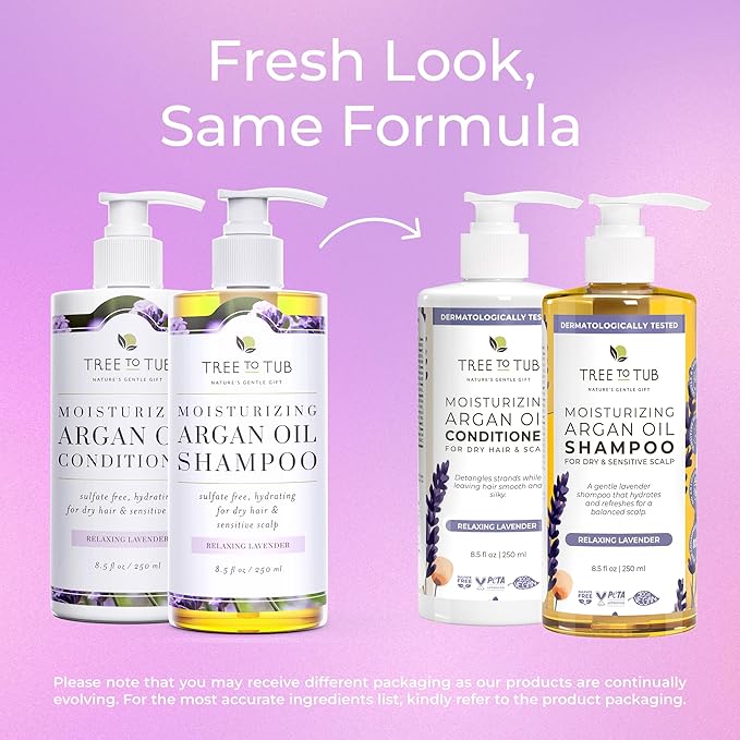 Tree To Tub Lavender Shampoo and Conditioner Set for Dry Hair, Dry Scalp, Frizz - Moisturizing Argan Oil Shampoo and Conditioner for Women & Men w/Organic Natural Aloe Vera