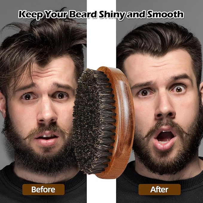 Sosoon Beard Brush for Men, 100% Pure Boar Bristle Beard Brush, Beard Grooming Set Including Beard Comb, 2 Pcs Mustache Scissors, and Travel Bag