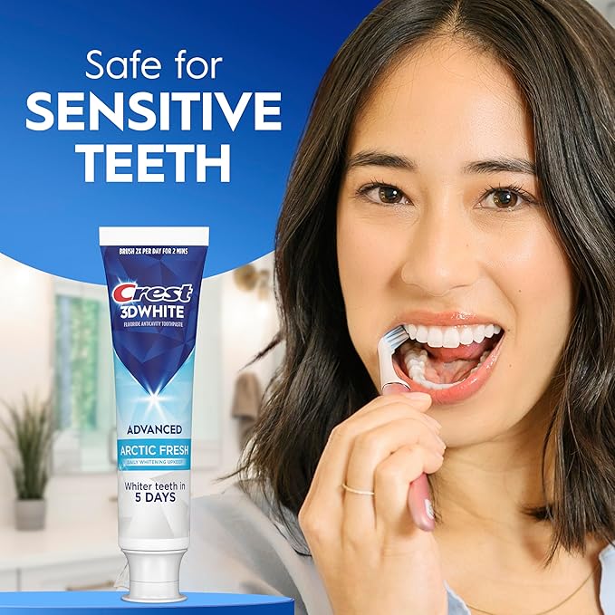 Crest 3D White Advanced Teeth Whitening Toothpaste, Arctic Fresh, 3.3 oz, Pack of 3