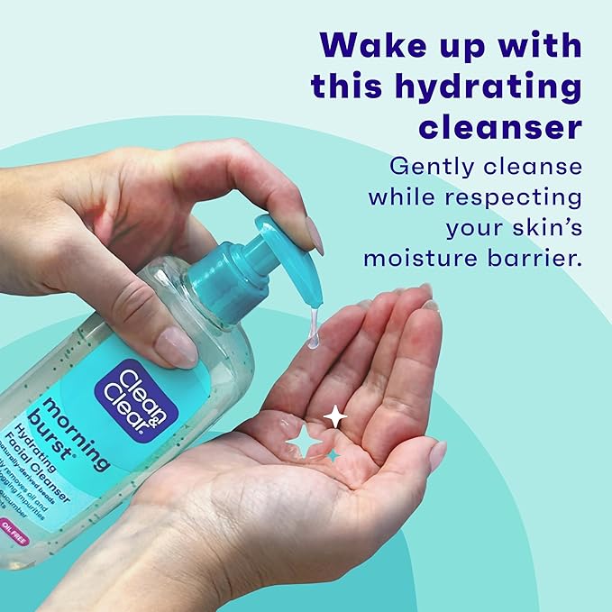 Clean & Clear Morning Burst Hydrating Facial Cleanser with BHA,Cucumber & Aloe Extracts,Refreshing Face Wash for Soft,Smooth-& Clear Skin,8 fl. oz,(Pack of 2)