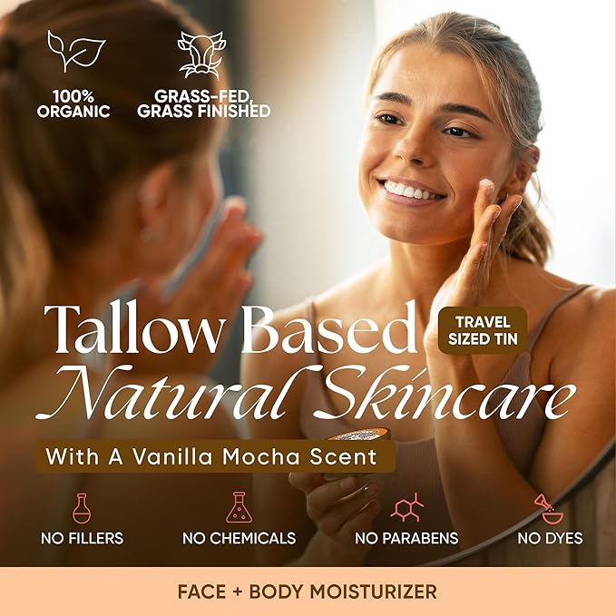 Eat My Face Quick Absorb Beef Tallow Face Moisturizer – 4.0 fl Oz, Non-Greasy Grass Fed Pure Beef Tallow for Skin | Face, Neck & Body - Natural Vanilla Scent Moisturizer | All Skin Types, Made in USA