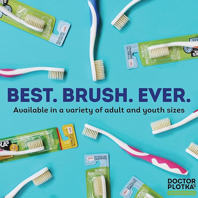 MOUTHWATCHERS Soft Flossing Toothbrushes, Value Pack of 4, Red, Manual Toothbrush for Adults, Ultra Clean, Good for Sensitive Teeth and Gums, by Dr. Plotka's