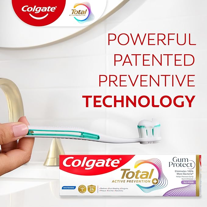 Colgate Total Active Prevention Gum Protect Whitening Toothpaste, Whitening Gum Toothpaste for Inflammation, Redness, Bleeding, Irritation, and Sensitivity, SLS Free, 3 Pack, 3.0 oz