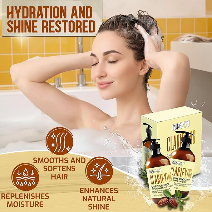 Clarifying Shampoo and Conditioner Set - Sulfate Free Hair Care Products for Women and Men - Deep Cleansing for Oily Scalp - Ideal for Swimmers - 16 Fl Oz (Set of 2)