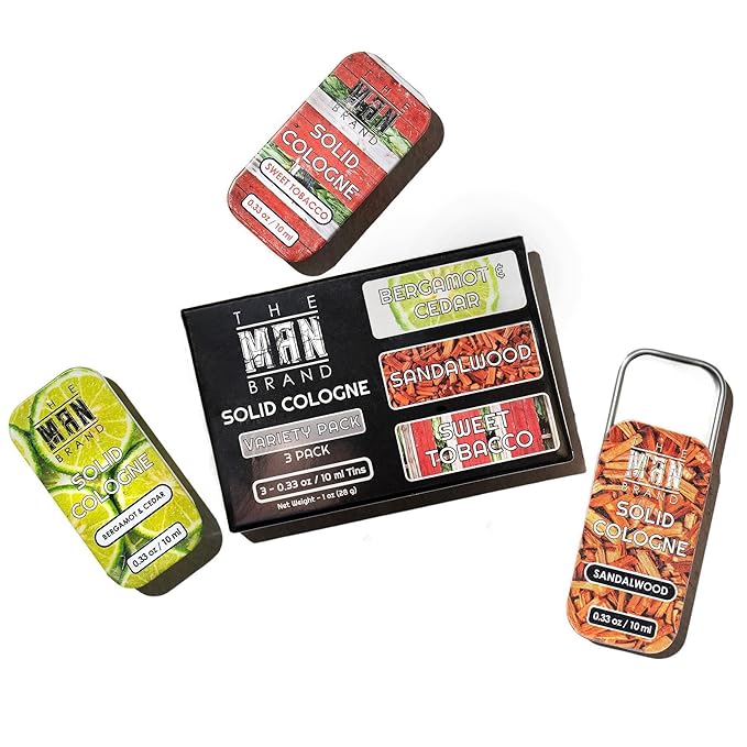 Mini-Tin Solid Cologne Sample Set in Vintage Slide Tin, Solid Perfume with a Sweet Tobacco, Citrus Bergamot, and Sandalwood Men's Fragrance (3 Pack of 0.33 Ounce Each)