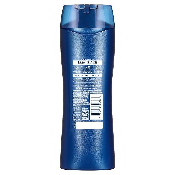 Suave Men Ocean Charge 2 in 1 Refreshing Shampoo & Conditioner with Pro Vitamin B5, Hydrates & Revitalizes Hair, Ocean Fresh Scent, 6 Count, 12.6 FL OZ