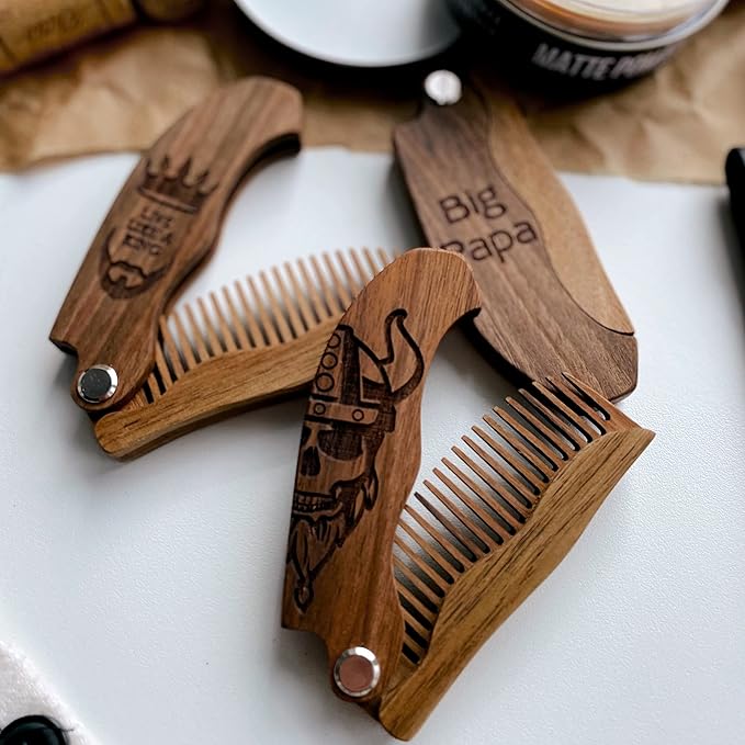 Beard Comb Personalized Gifts Anniversary Gift Wooden Brush Custom Comb Groomsmen Gift Hair Brush Pocket Brush Birthday Gift for Boyfriend (Man in Hat)
