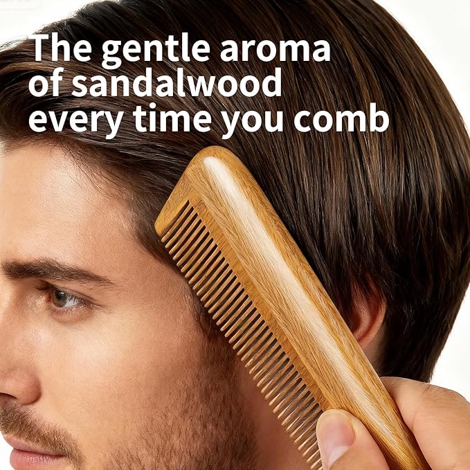 Onedor Handmade 100% Natural Green Sandalwood Wooden Comb for Men Hair, Beard, and Mustache Styling Pocket Comb With Leather Case (Short)
