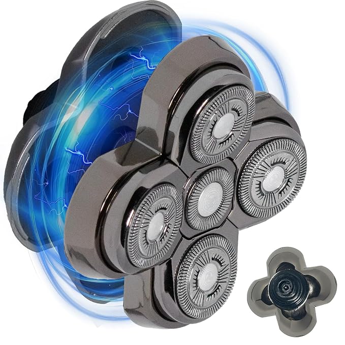 Magnetic Head Shaver Replacement Heads, 5 Double Ring Waterproof Rotary Razor Blades for Bald Men Compatible with Freebird wyklaus shpavve(Silver) (silver5D)