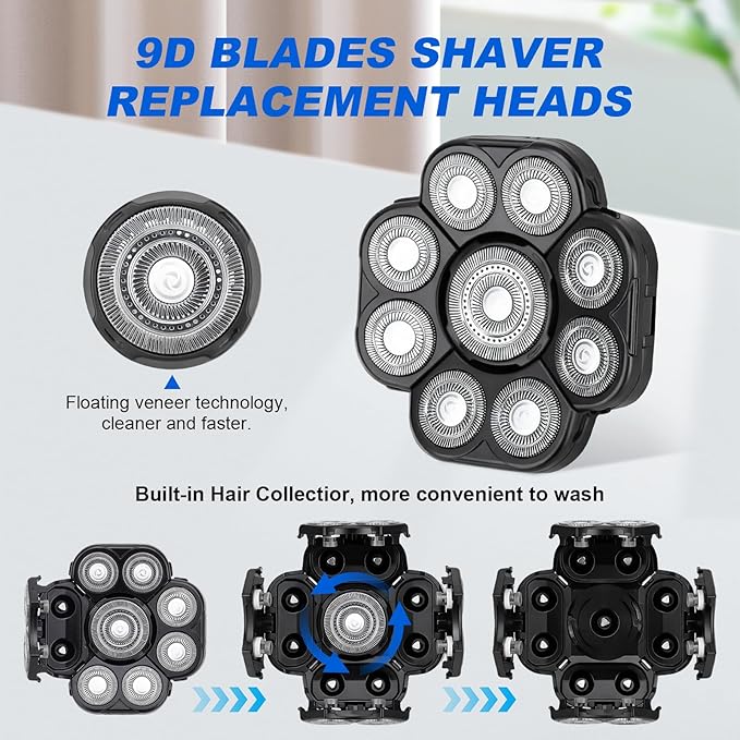 9 Blades Shaver Head - 2 Pack Men's Electric 9D Shaver Replacement Heads Universal Replacement Blade Head Electric Razor for men,black