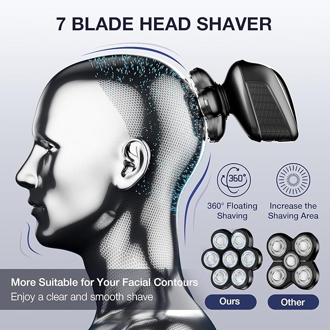 Head Shavers for Bald Men: 5-in-1 Electric Razor - Waterproof Wet Dry Shaving - Professional Grooming Kit for Balder - Rechargeable Head Shavers for Face/Beard Use (Deep Black)