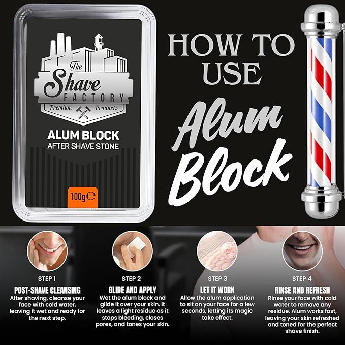 The Shave Factory Alum Block Aftershave Solution for Shaving Razor Burn Relief in Plastic Case 3.53 oz. 100gr.