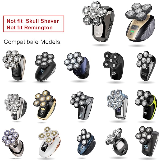 Magnetic Head Shaver Replacement Heads 7 Double Ring Waterproof Rotary Razor Blades for Bald Men Compatible with freebird wyklaus shpavver & Other Brands(silver9)