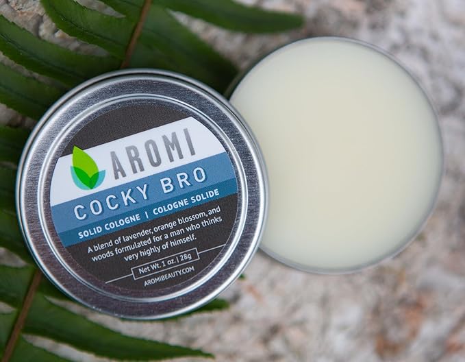 Aromi Solid Cologne | Sandalwood, Mint, Lavender, and Woods Fragrance for Men, Wax-Based Scent, Gift, Travel, Vegan, Handmade (Cocky Bro)