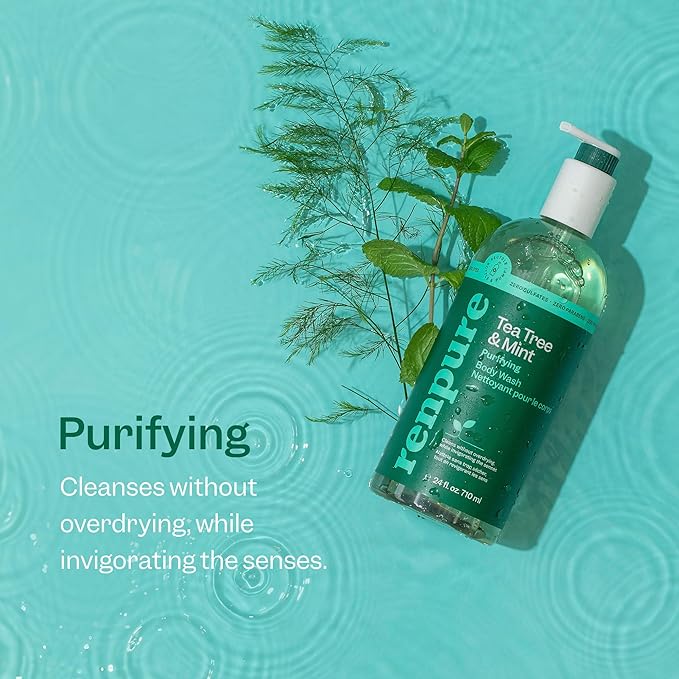 Renpure Tea Tree & Mint Body Wash - Cleanses, Invigorates & Refreshes Skin Without Over-Drying - For All Skin Types - Tea Tree Leaf Oil, Spearmint Leaf Oil - 24 Fl Oz each, 2 Pack